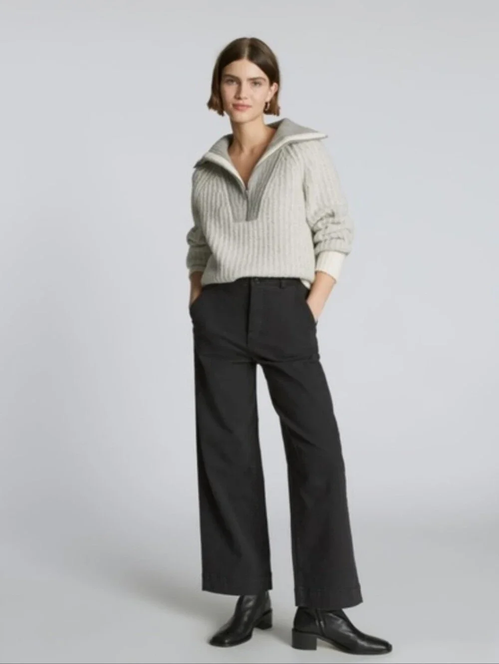 Everlane Grey Luxe Teddy Wool Oversized Half Zip Knit Sweater - Picture 2 of 16